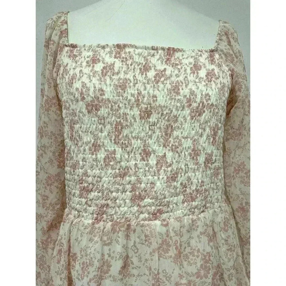 Madden NYC Floral Ruffled Dress Size XL Tiered Square Neck Sheer Long Sleeve - Picture 4 of 16